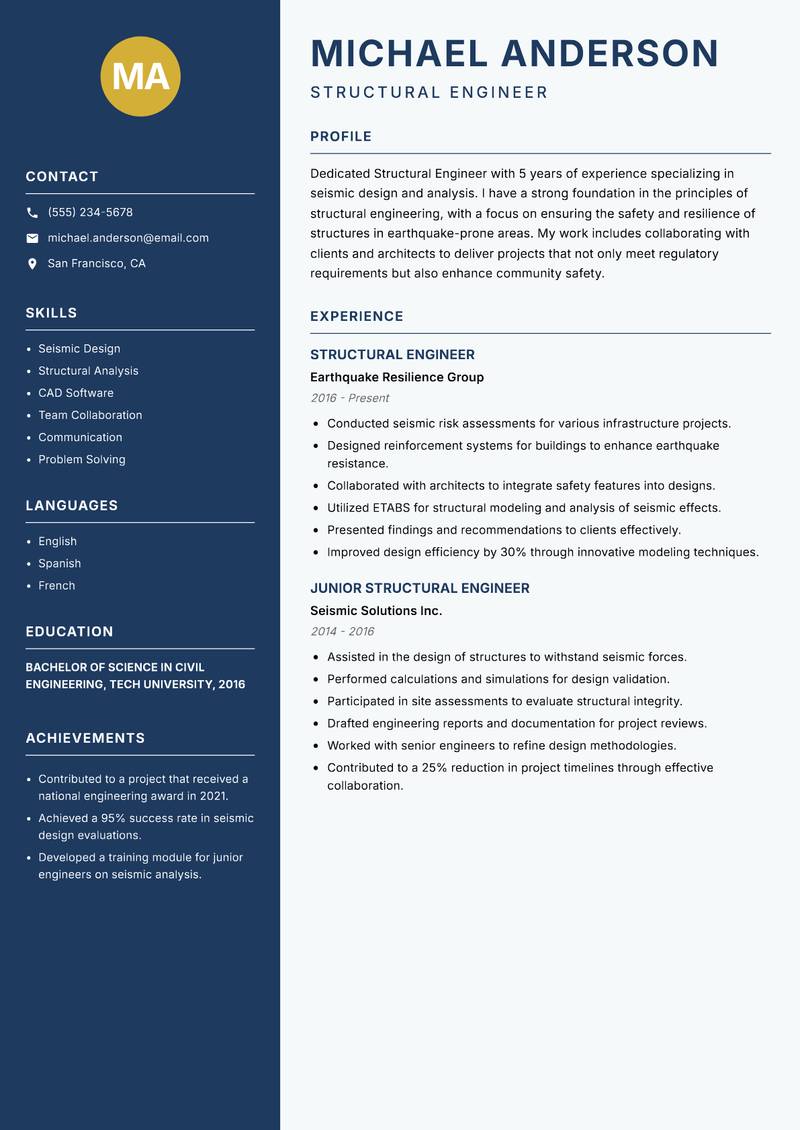 Structural Engineer resume sample — Structural Engineer focus
