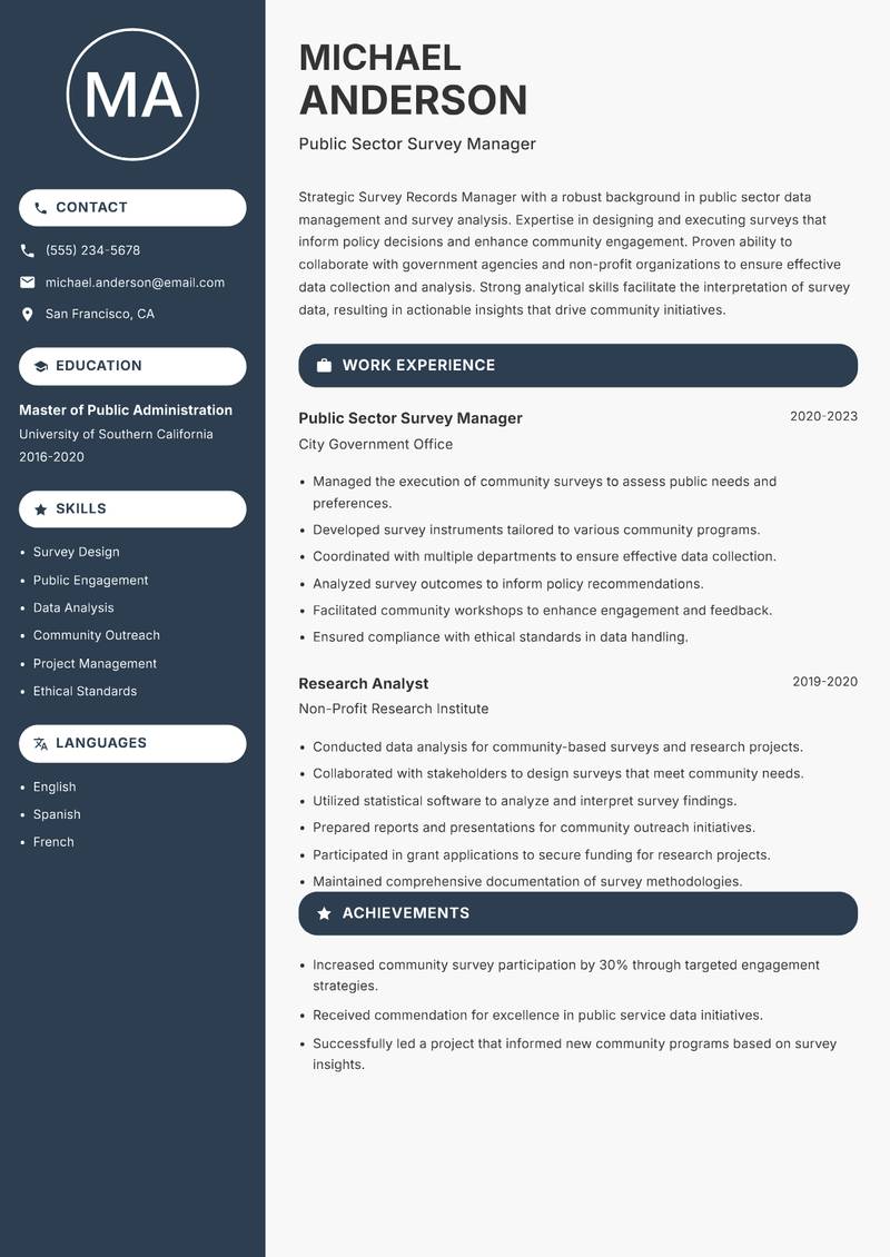 Survey Records Manager resume sample — Public Sector Survey Manager focus