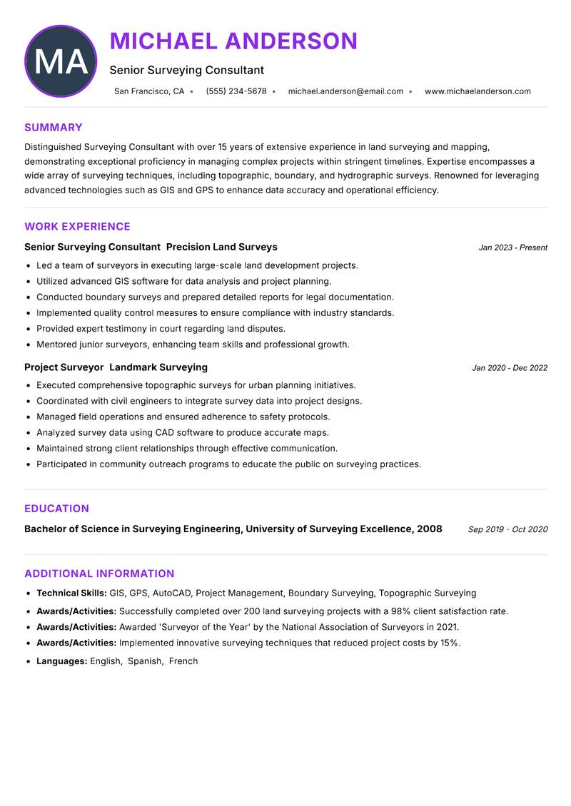 Surveying Consultant resume example