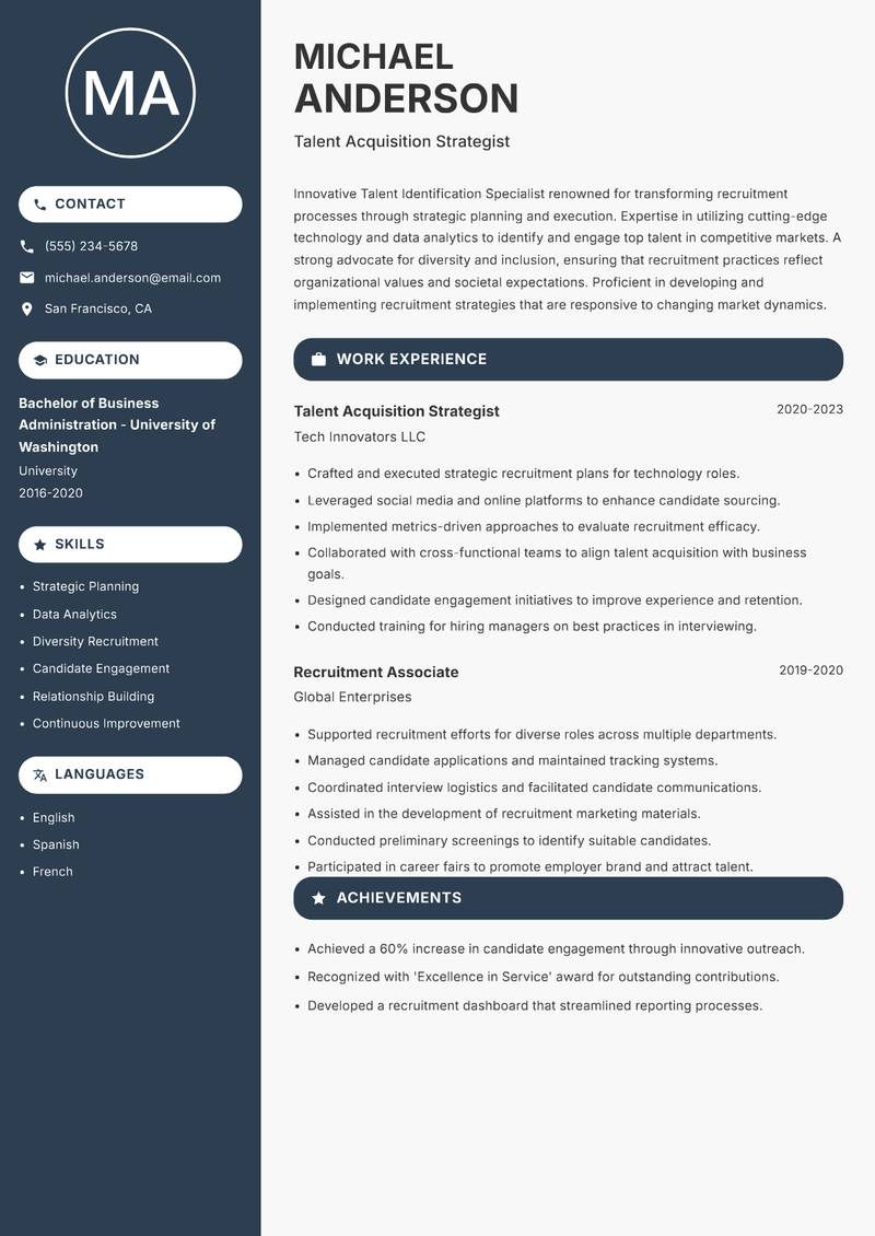Talent Identification Specialist resume sample — Talent Acquisition Strategist focus