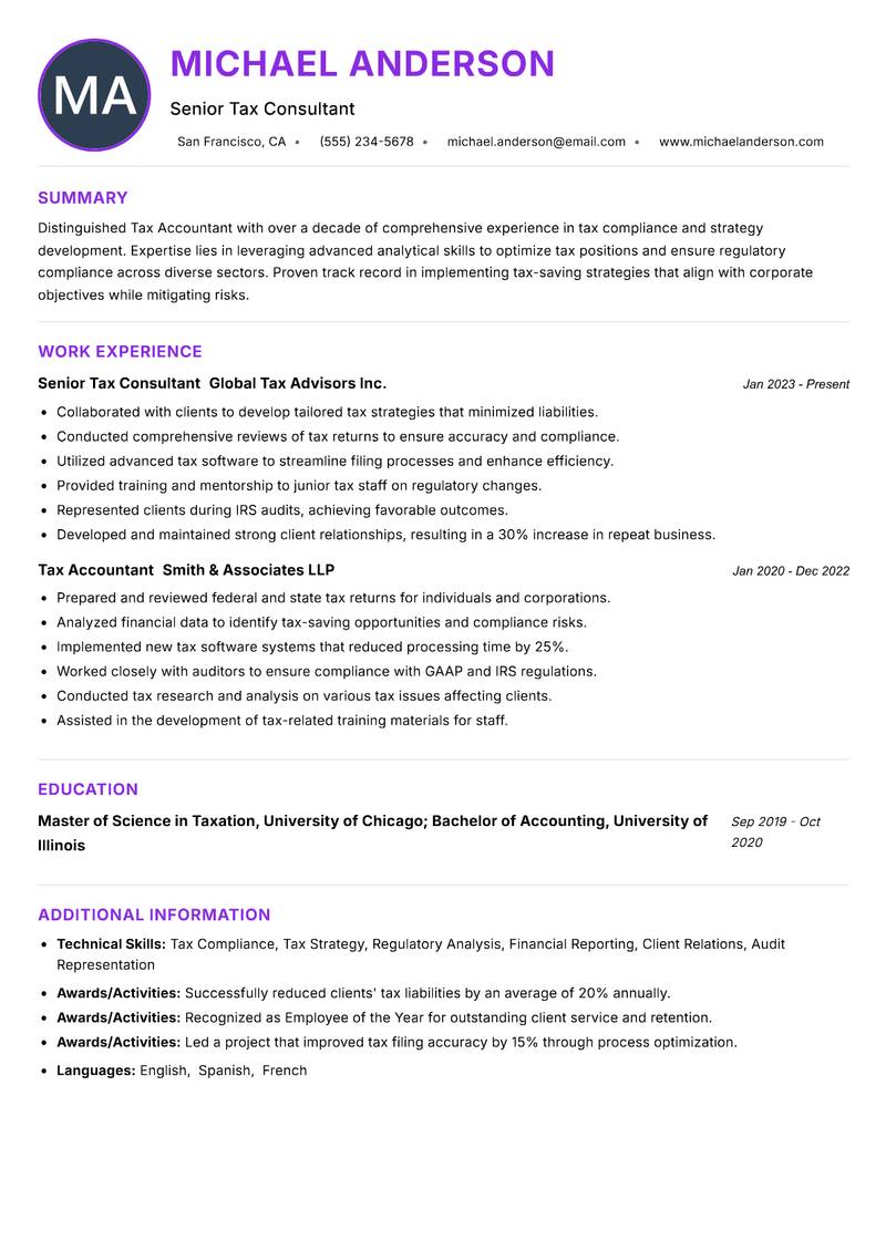 Tax Accountant resume example