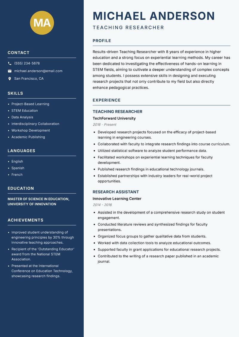 Teaching Researcher resume sample — Teaching Researcher focus