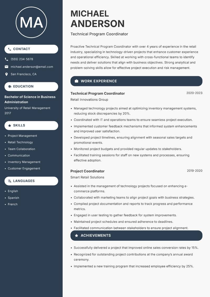 Technical Program Coordinator resume sample — Technical Program Coordinator focus