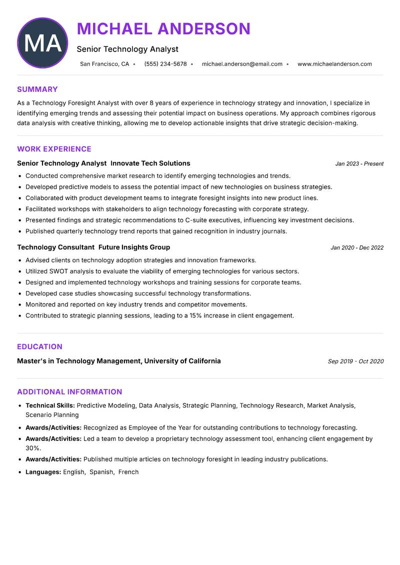 Technology Foresight Analyst resume example