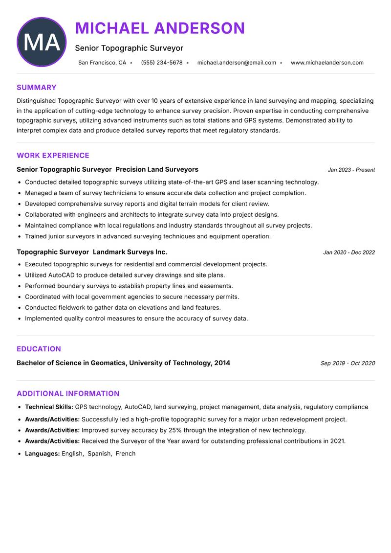 Topographic Surveyor resume example