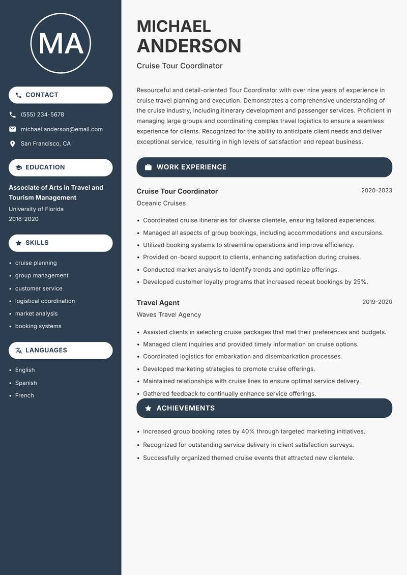 Tour Coordinator resume sample — Cruise Tour Coordinator focus