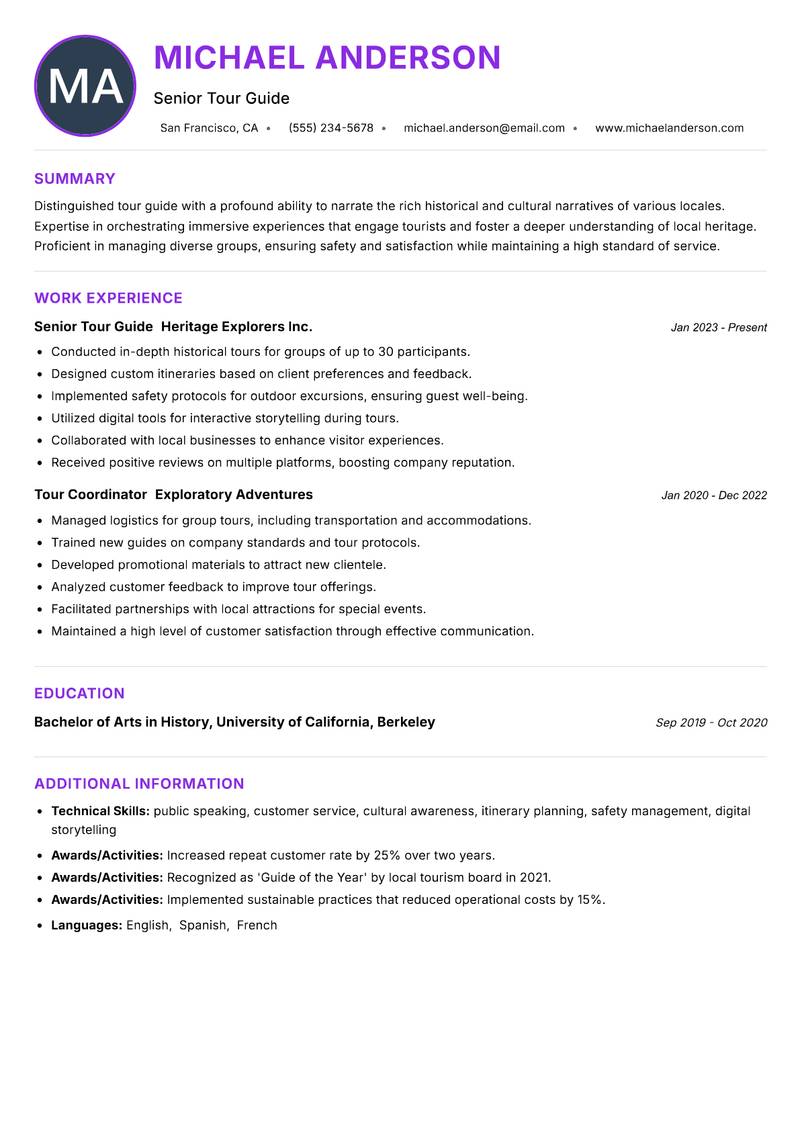 Tour Guide resume example