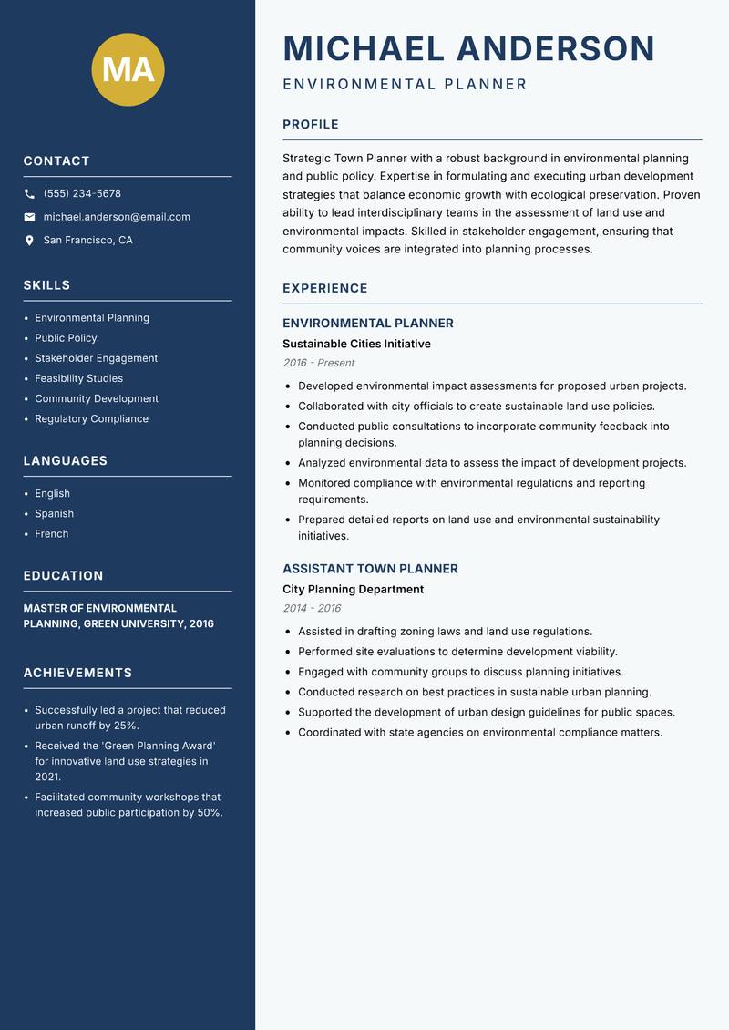 Town Planner resume sample — Environmental Planner focus