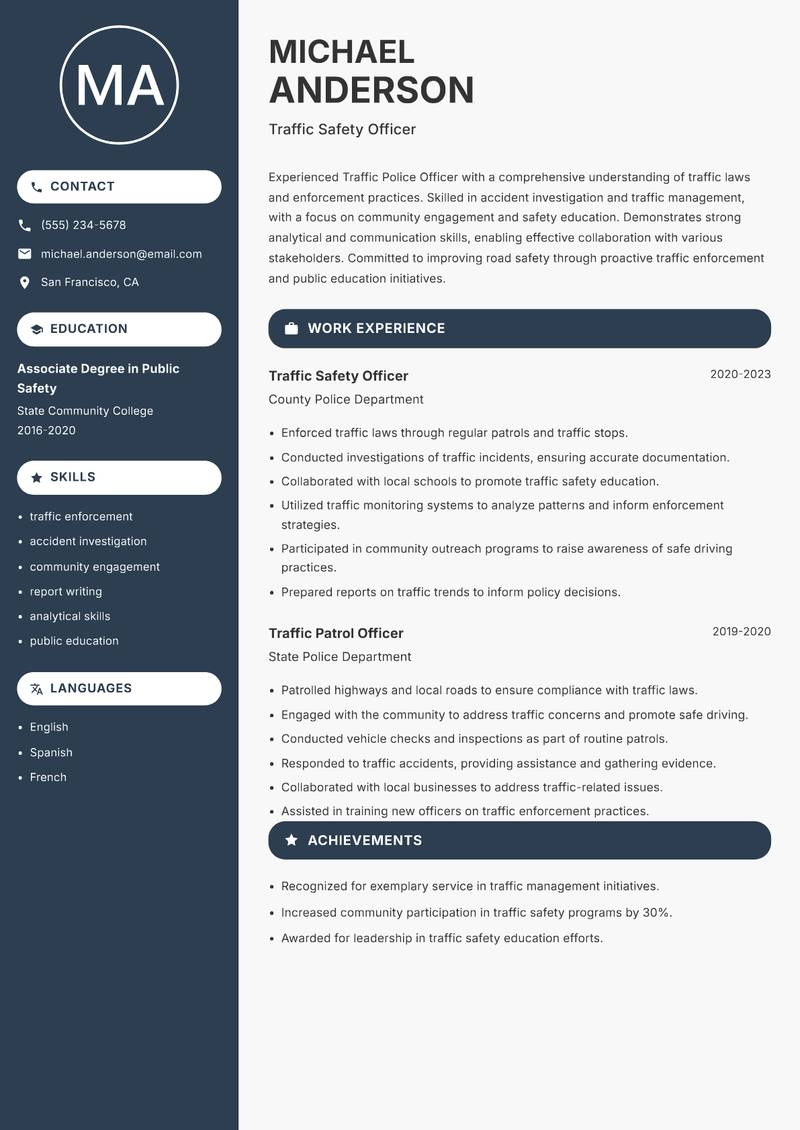 Traffic Police Officer resume sample — Traffic Safety Officer focus
