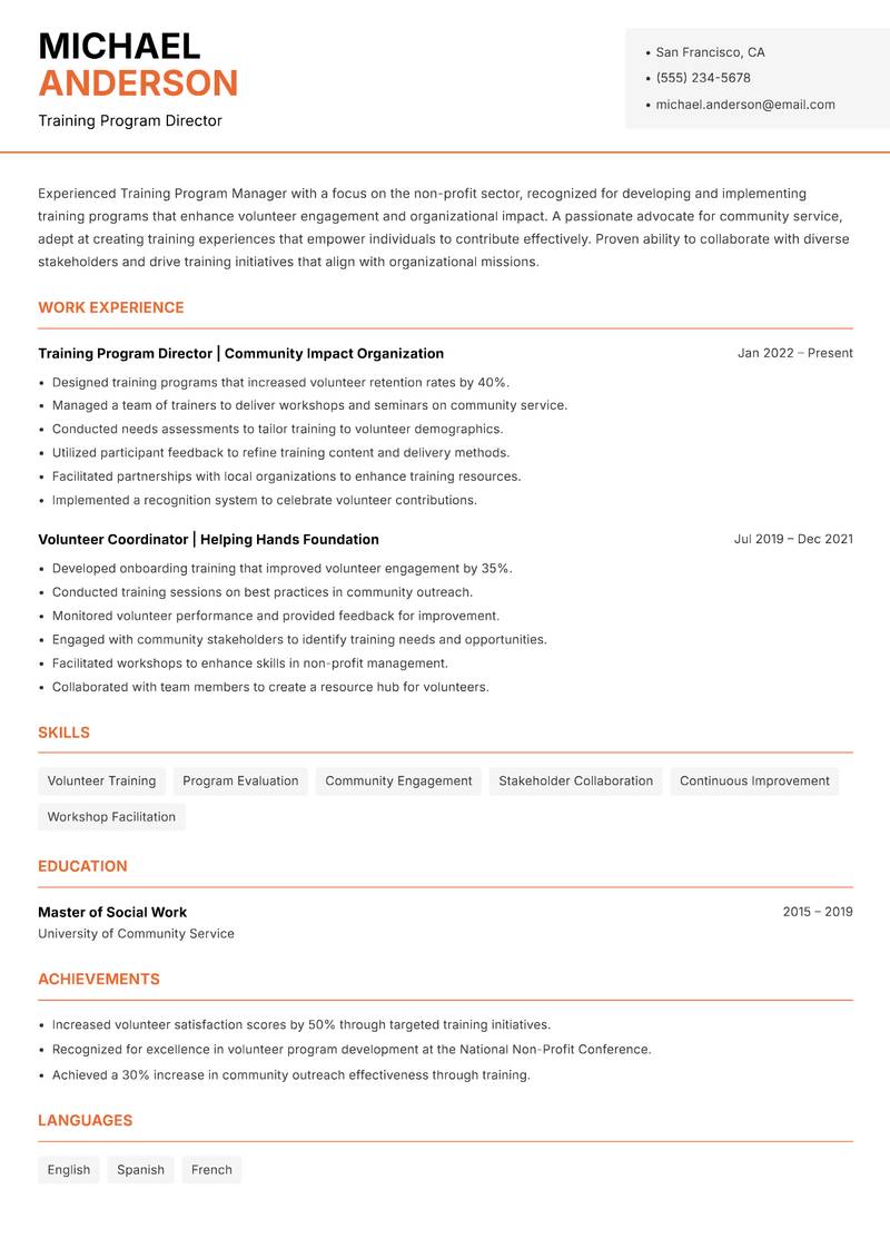 Training Program Manager resume sample — Training Program Director focus