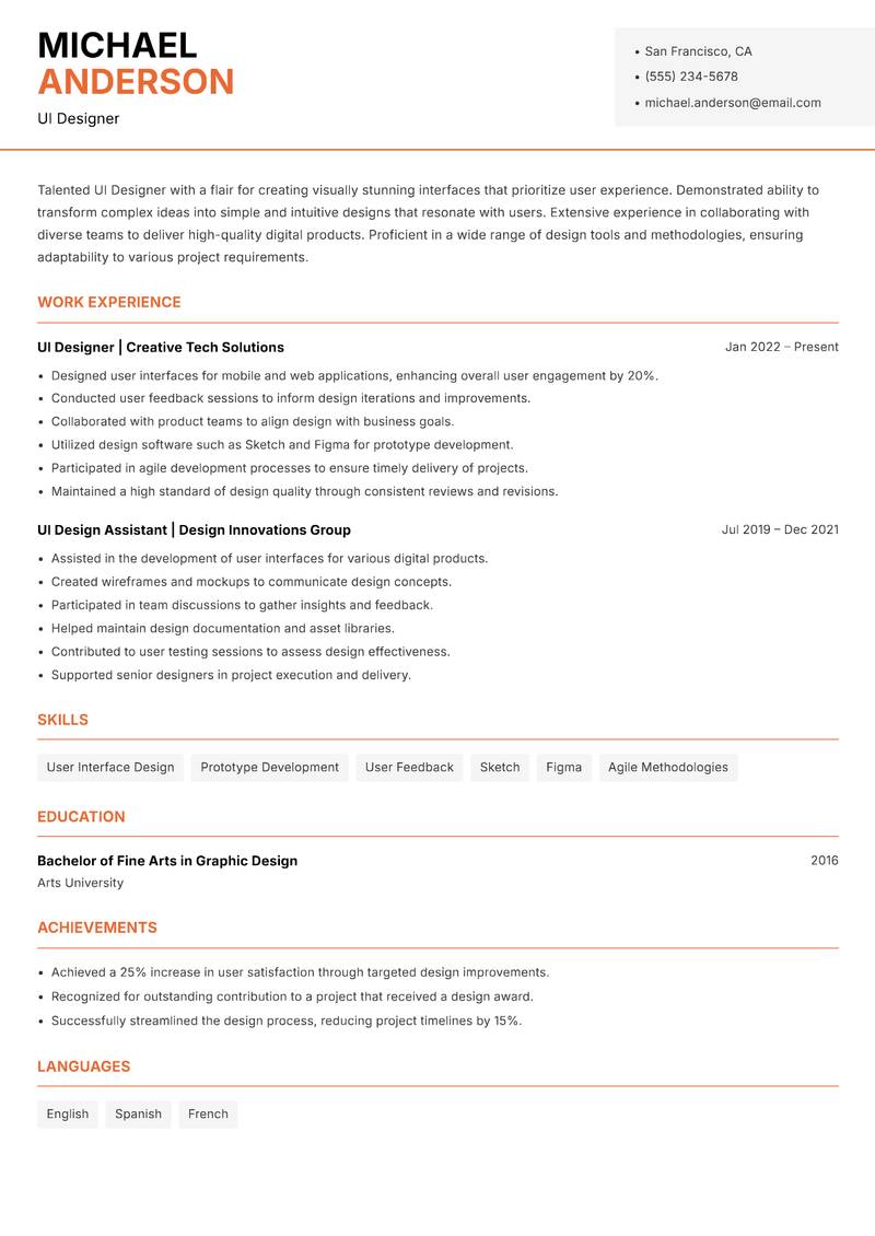 UI Designer resume sample — UI Designer focus
