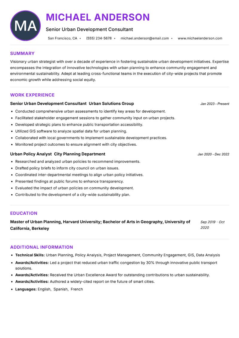 Urban Innovation Officer resume example
