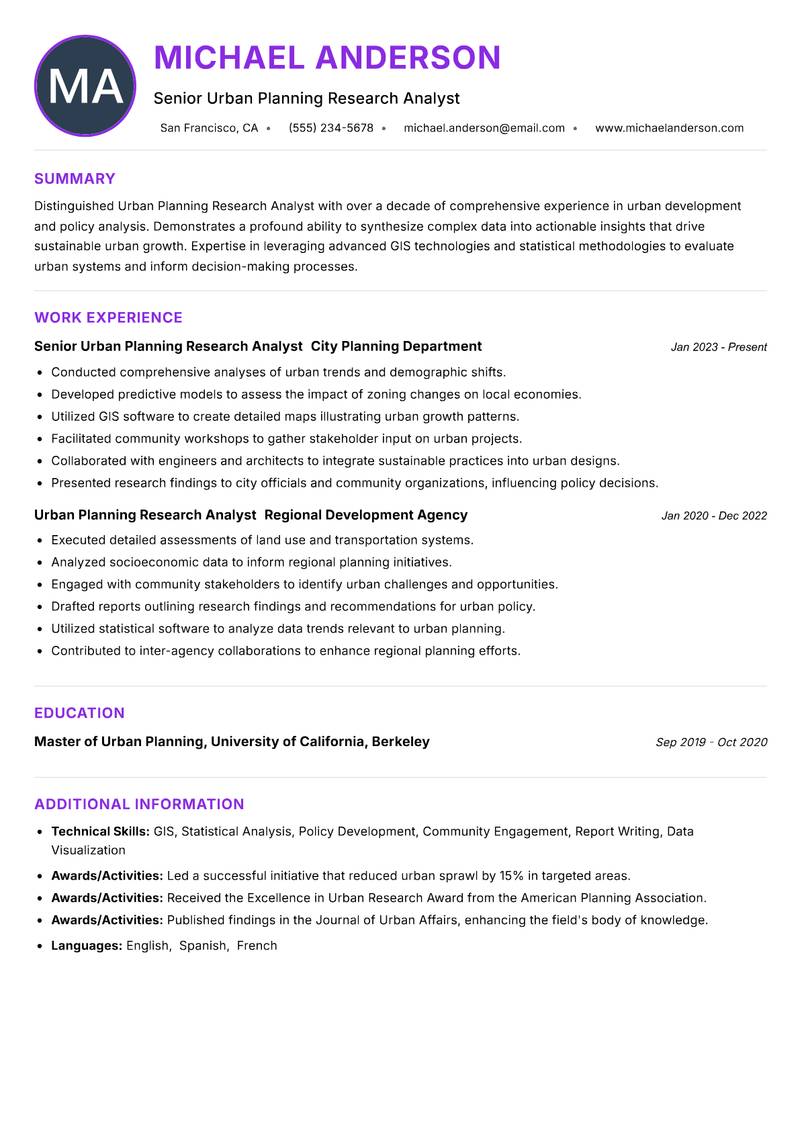 Urban Planning Research Analyst resume example