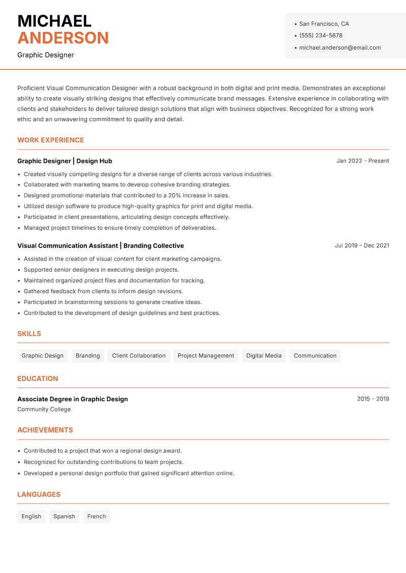 Visual Communication Designer resume sample — Graphic Designer focus