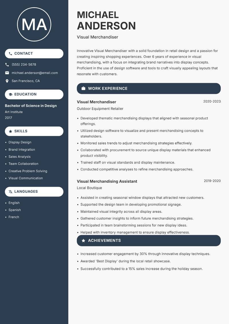 Visual Merchandiser resume sample — Visual Merchandiser focus