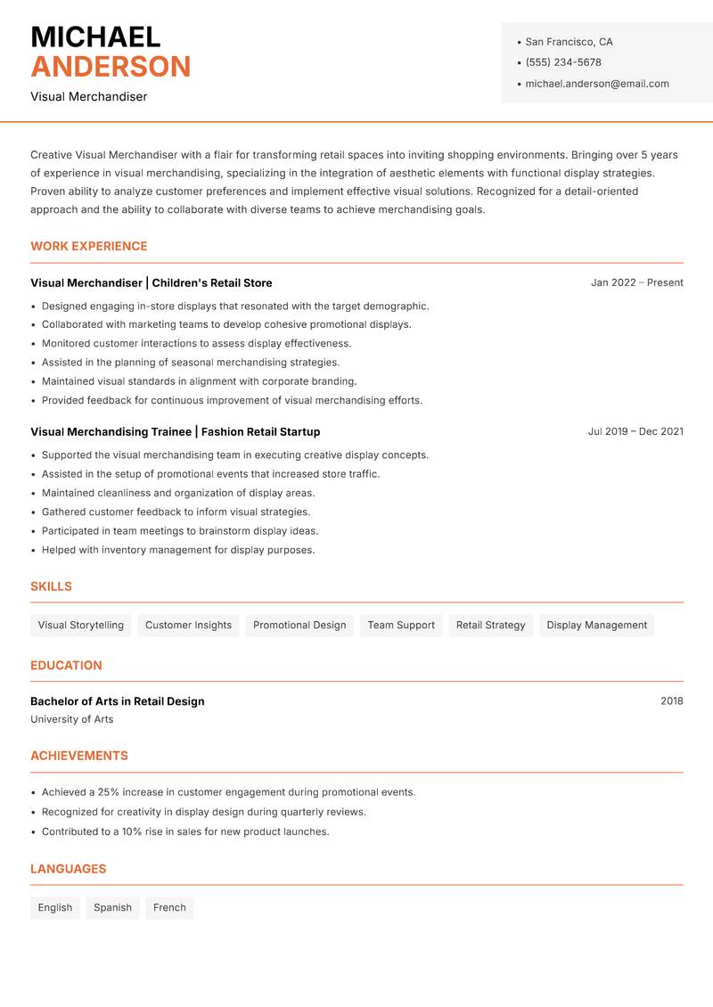Visual Merchandiser resume sample — Visual Merchandiser focus