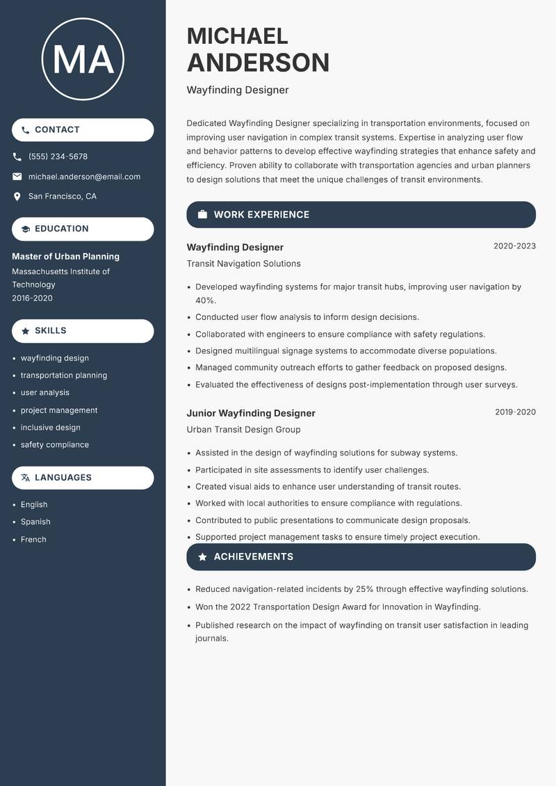 Wayfinding Designer resume sample — Wayfinding Designer focus
