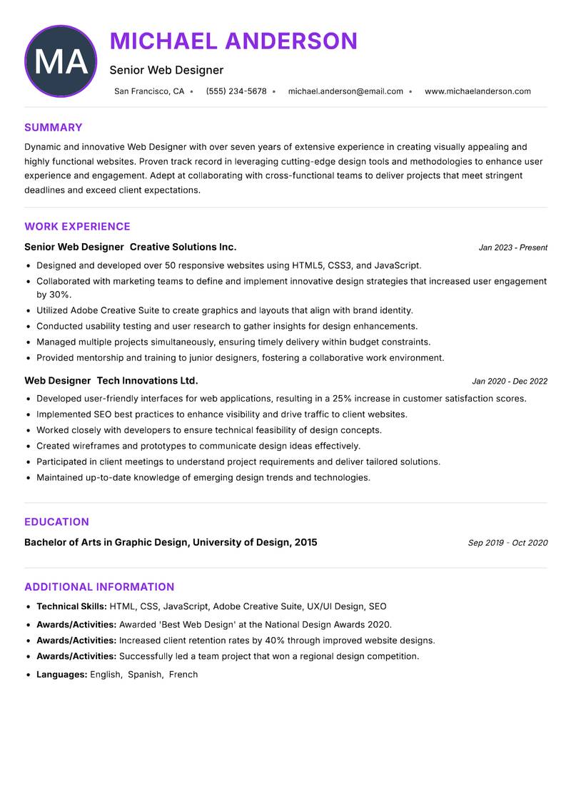 Web Designer resume example