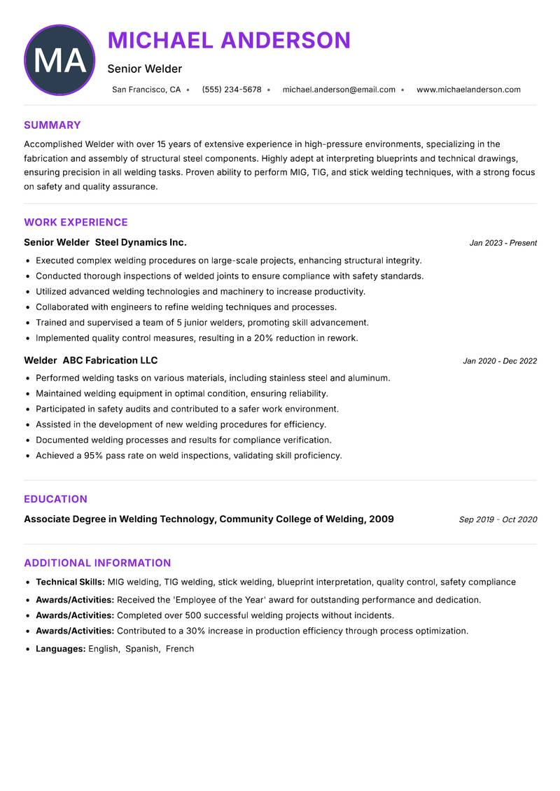 Welder resume example