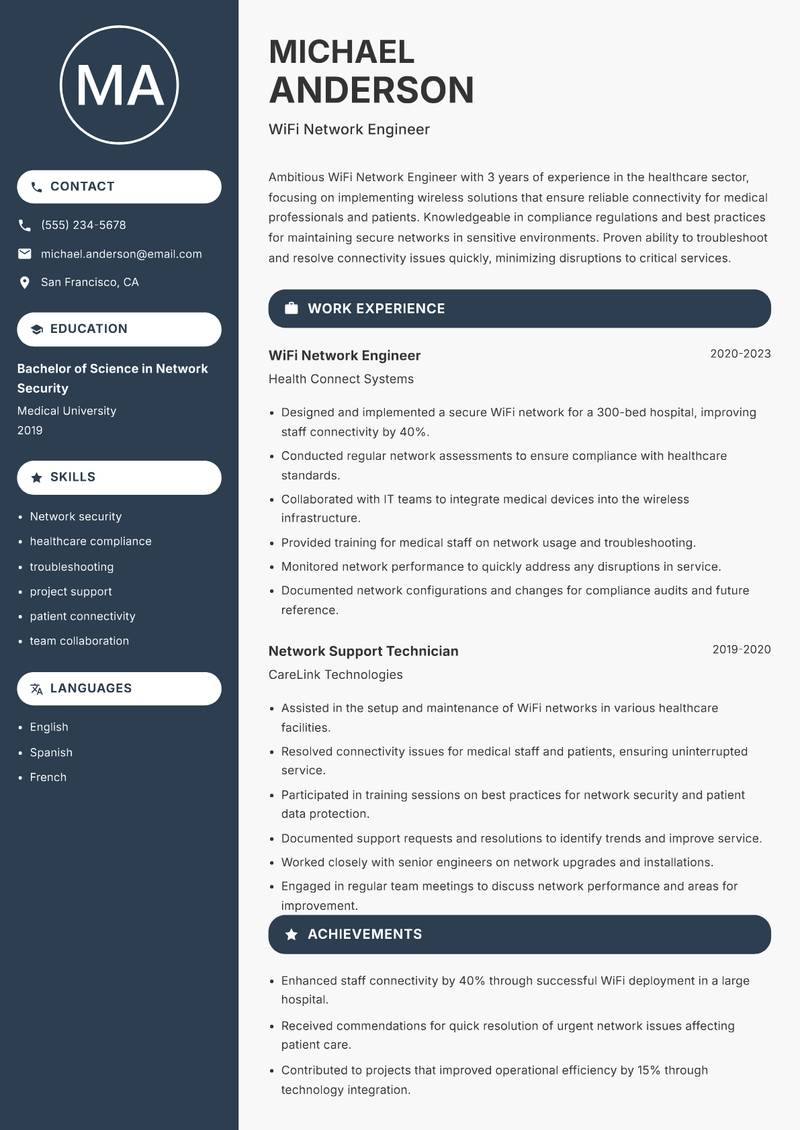 WiFi Network Engineer resume sample — WiFi Network Engineer focus