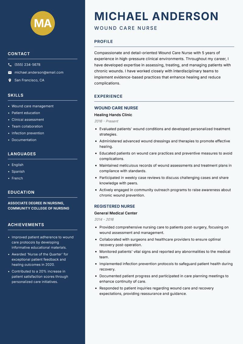Wound Care Nurse resume sample — Wound Care Nurse focus