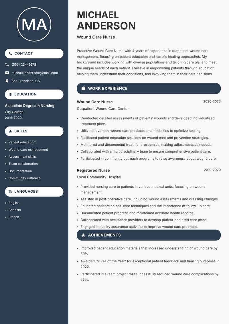 Wound Care Nurse resume sample — Wound Care Nurse focus