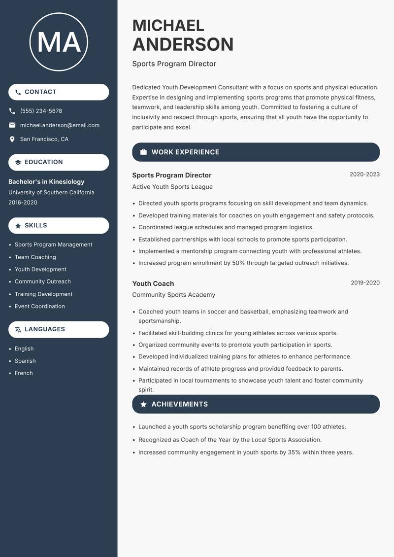 Youth Development Consultant resume sample — Sports Program Director focus